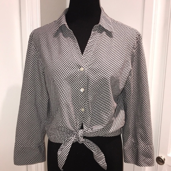 Tops - Talbots black and white checkered blouse